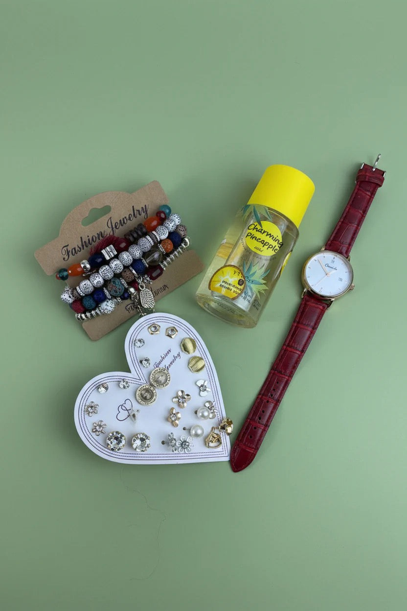 Combo deal (watch ,Earring,body mist and beaded Bracelet