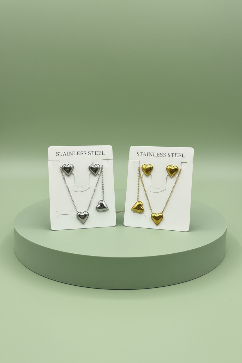 Heart shaped necklace,bracelet and earring combo